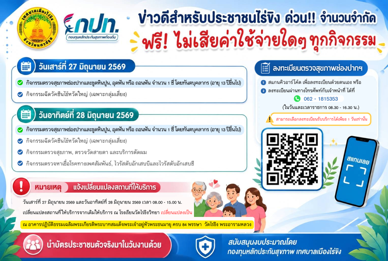 ข่าวดีสำหรับประชาชนไร่ขิง (กิจกรรมตรวจสุขภาพช่องปากฯ)