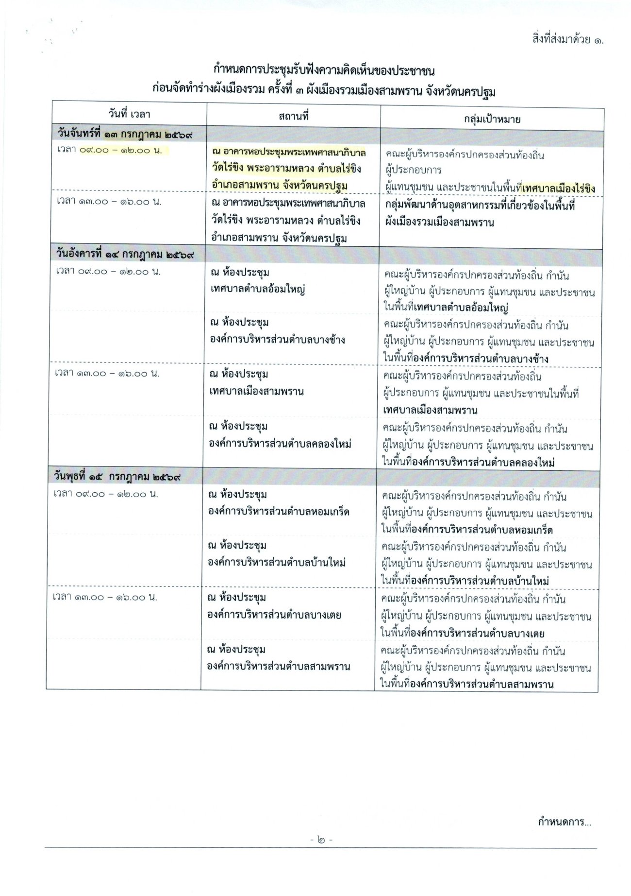 ขอเชิญเข้าร่วมรับฟังความคิดเห็นของประชาชนก่อนจัดทำร่างผังเมืองรวม ครั้งที่ 3